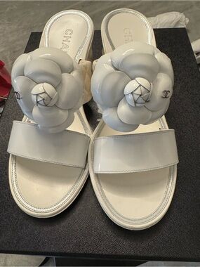 Authentic Chanel White Camelia Sandals